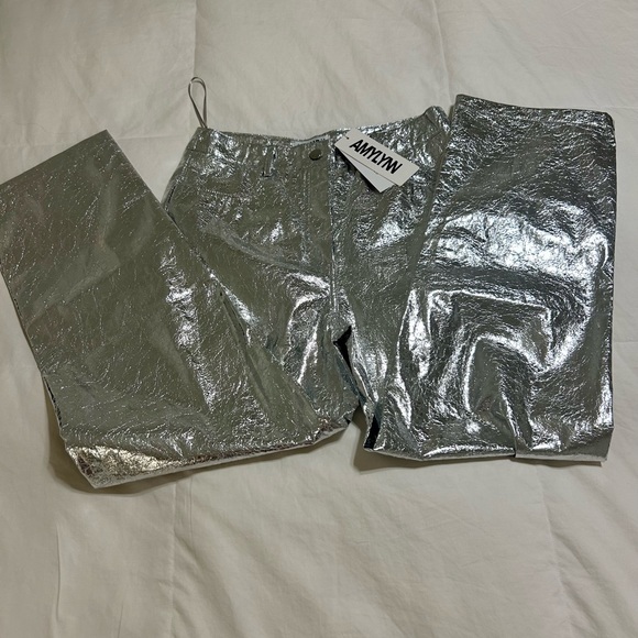 Lupe High Waist Faux Leather Metallic Textured Pants - Picture 8 of 8